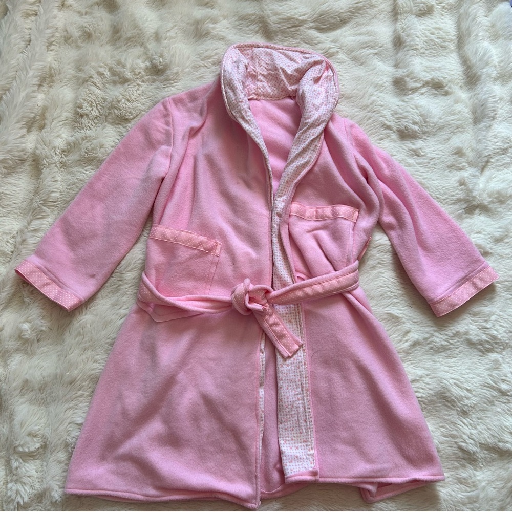 Y2K Girly Girl Ballerina Pink Polkadot Heart Fleece Robe